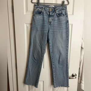 zara high/mid rise straight leg raw hem jeans
